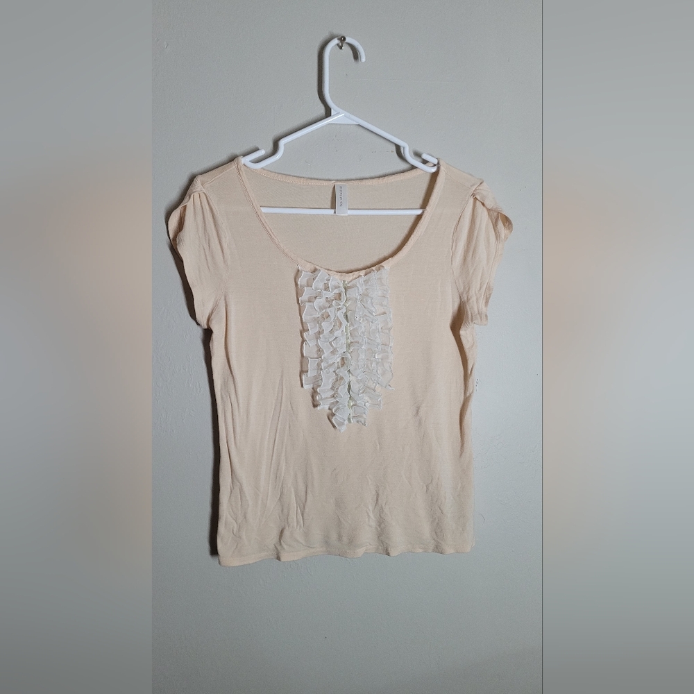 les affairs peach tufted shoulder slit dress top - scoop neck large